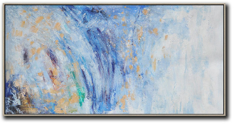 Extra Large Acrylic Painting On Canvas,Panoramic Abstract Oil Painting On Canvas,Size Extra Large Abstract Art,Blue,White,Yellow.etc